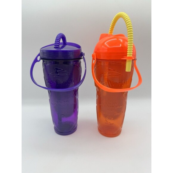 Sea World Shamu Orca Killer Whale Plastic Souvenir Cup Water Bottle With Straw - Picture 2 of 7